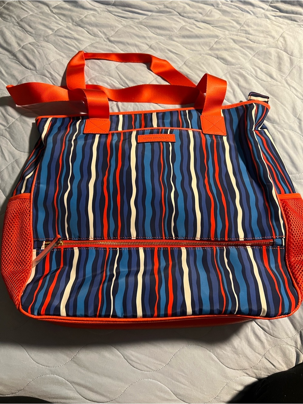 Vera Bradley Blue, Navy & Orange Striped Shoulder Tote